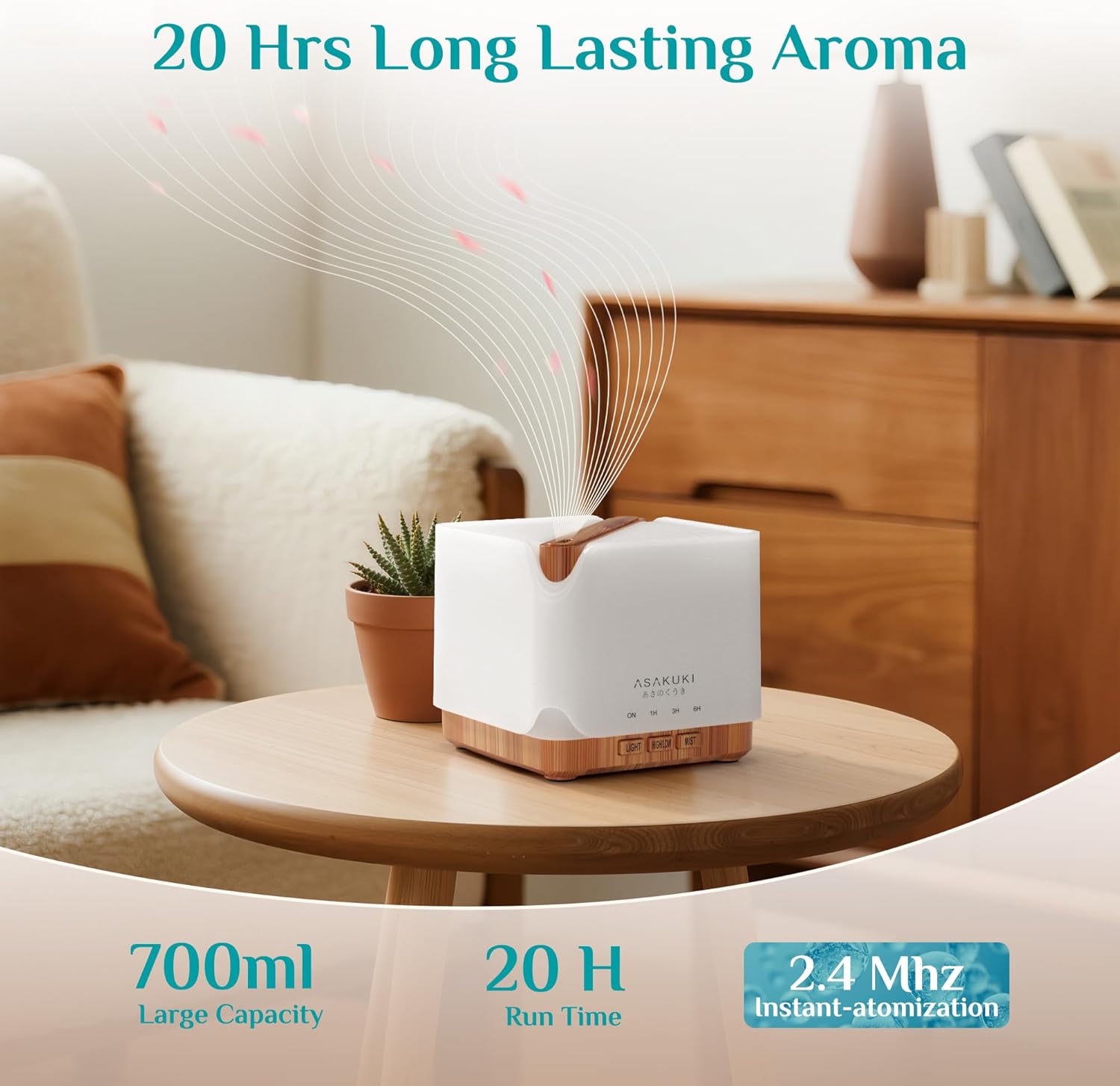Essential Oil Diffuser 700Ml, Ultrasonic Aromatherapy Humidifier with Top 6 Essential Oils Set, 7 LED Colors, Timer & Auto-Off, Large Room Diffuser