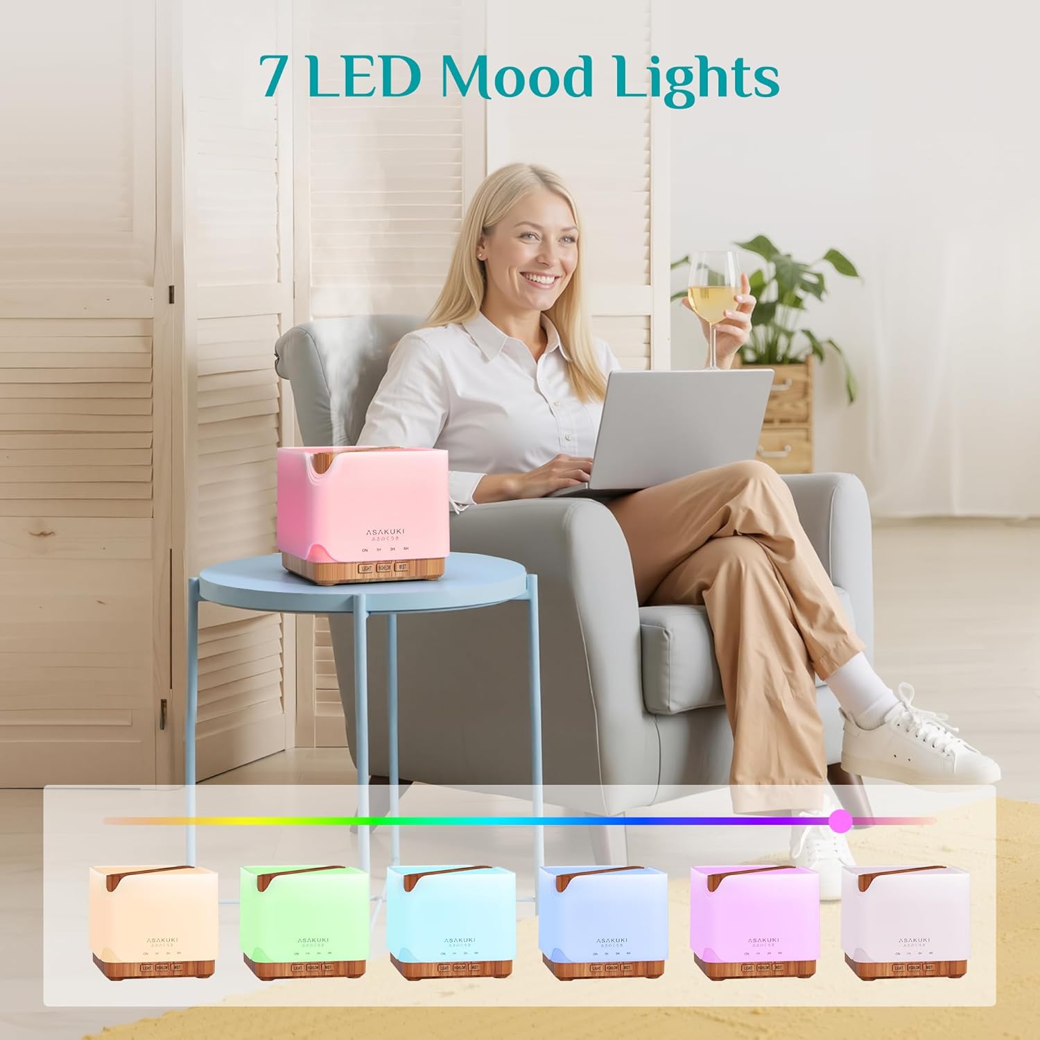 Essential Oil Diffuser 700Ml, Ultrasonic Aromatherapy Humidifier with Top 6 Essential Oils Set, 7 LED Colors, Timer & Auto-Off, Large Room Diffuser