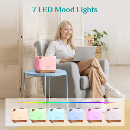 Essential Oil Diffuser 700Ml, Ultrasonic Aromatherapy Humidifier with Top 6 Essential Oils Set, 7 LED Colors, Timer & Auto-Off, Large Room Diffuser