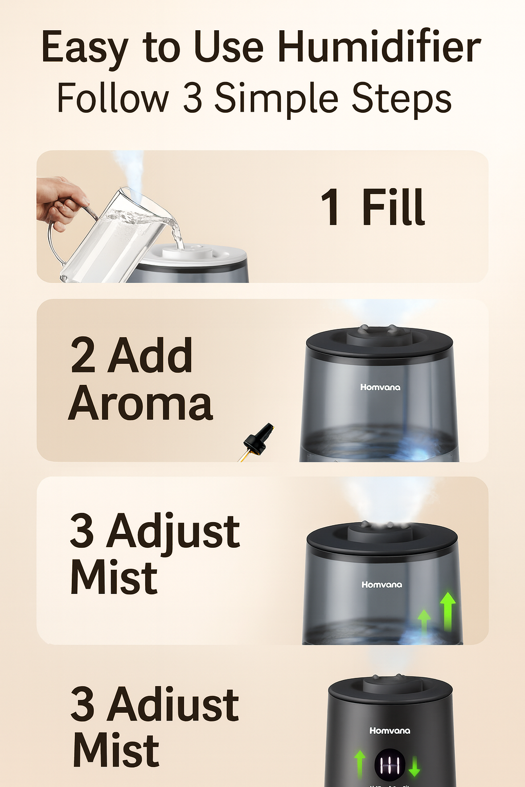 Humidifier for Bedroom – 3.6L Cool Mist, Top-Fill, 34H Runtime, Ultra-Quiet 23dB, Baby-Safe, Essential Oil Diffuser