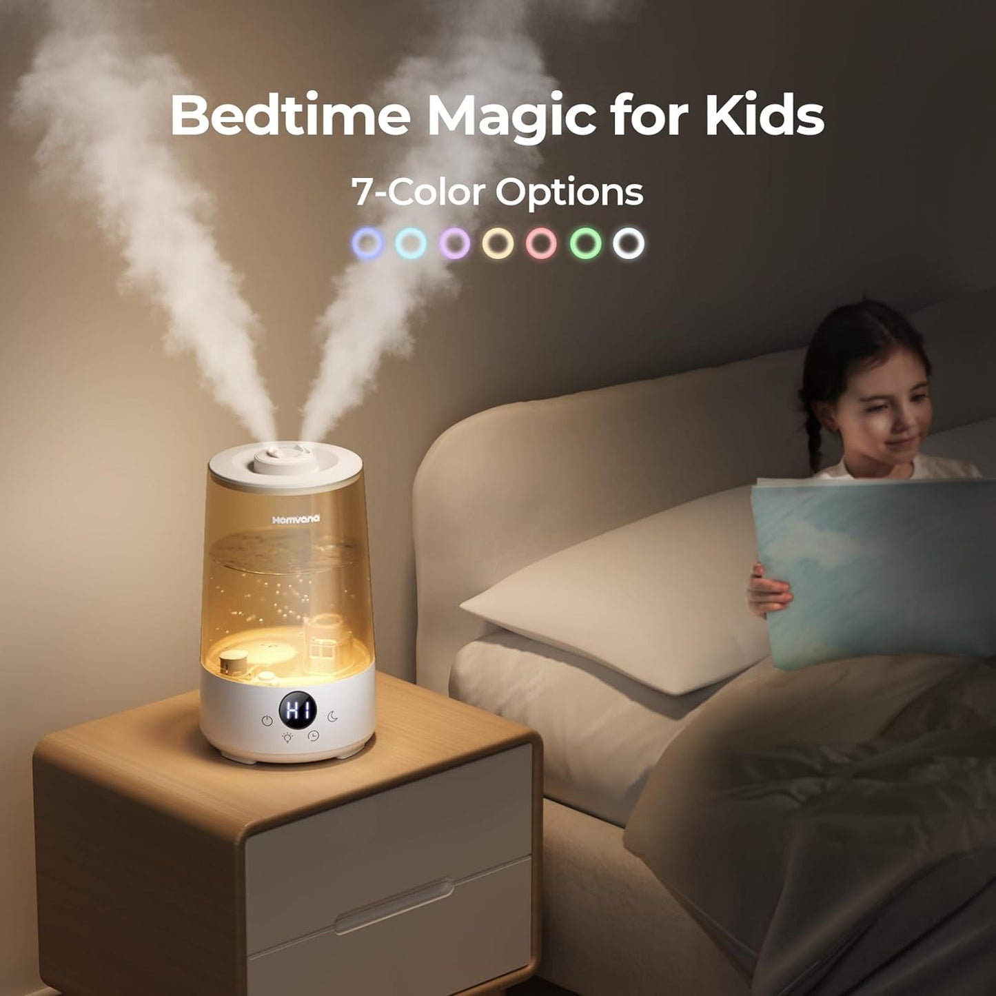 Humidifiers for Bedroom Home, 3.6 L Cool Mist Top-Fill 34H Super Long Time, Quiet 23Db, Baby Humidifier, Oil Diffuser for Large Room, Plants, Nursery, Office BPA FREE, 7 Color Light Ultrasonic